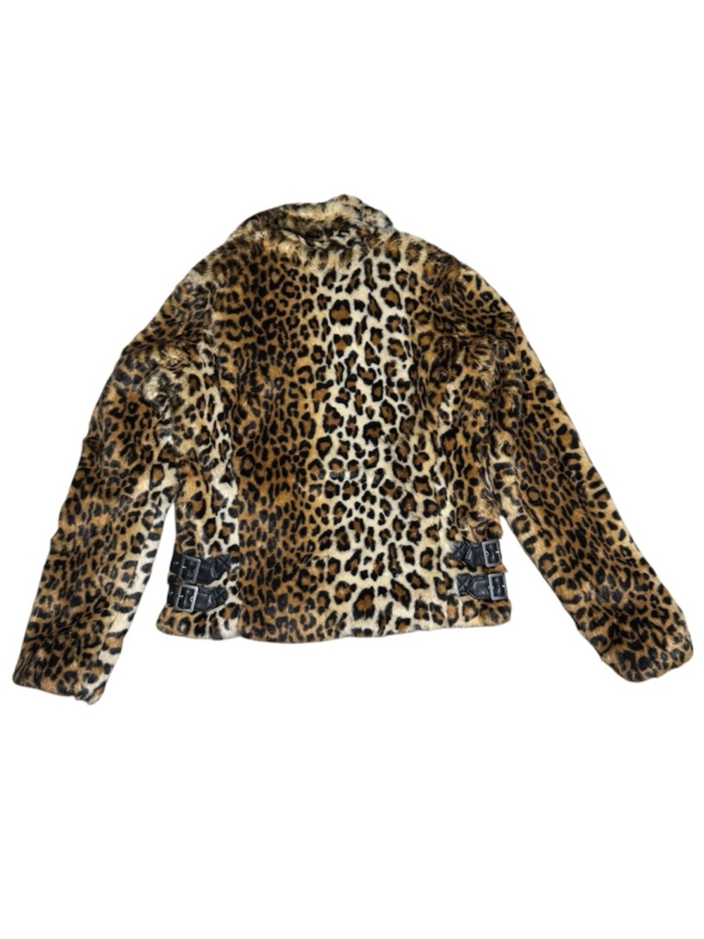 087 REBECCA MINKOFF Women’s Hudson Faux Fur Moto Jacket - Leopard Print Small - Picture 5 of 11
